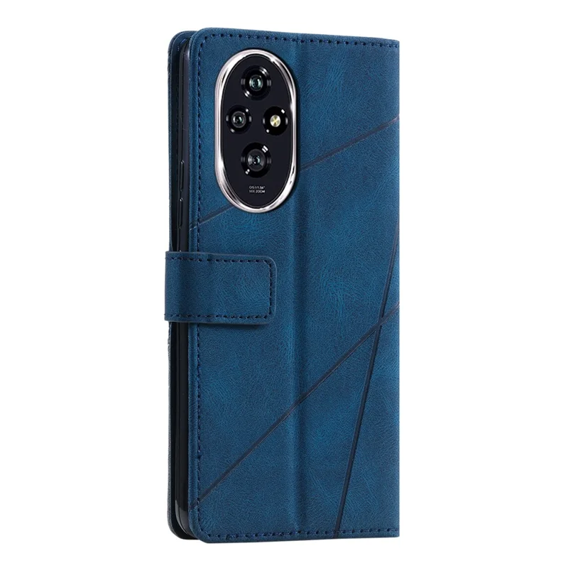 For Honor 200 5G Case Imprinted Lines PU Leather Splicing Wallet Phone Cover - Blue