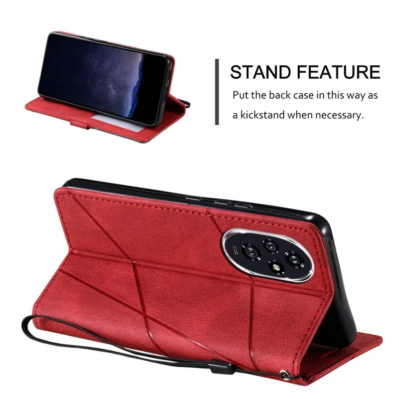 For Honor 200 5G Case Imprinted Lines PU Leather Splicing Wallet Phone Cover - Red