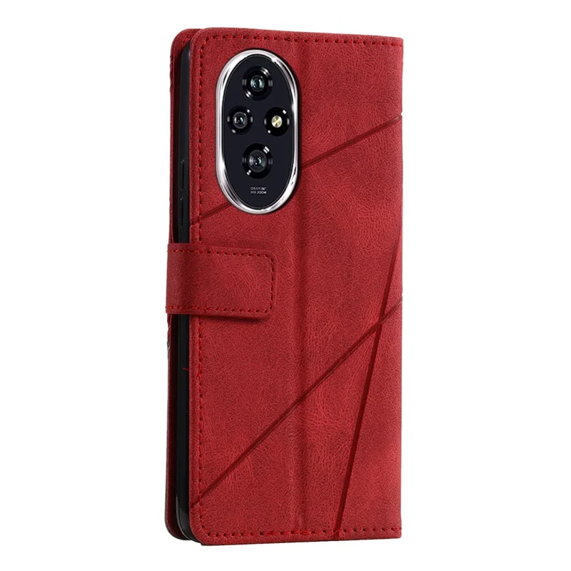 For Honor 200 5G Case Imprinted Lines PU Leather Splicing Wallet Phone Cover - Red