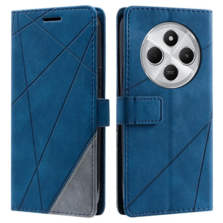Capa de couro para Xiaomi Poco C75 4G / Redmi 14R 5G / 14C 4G Splicing Wallet Phone Cover - Azul
