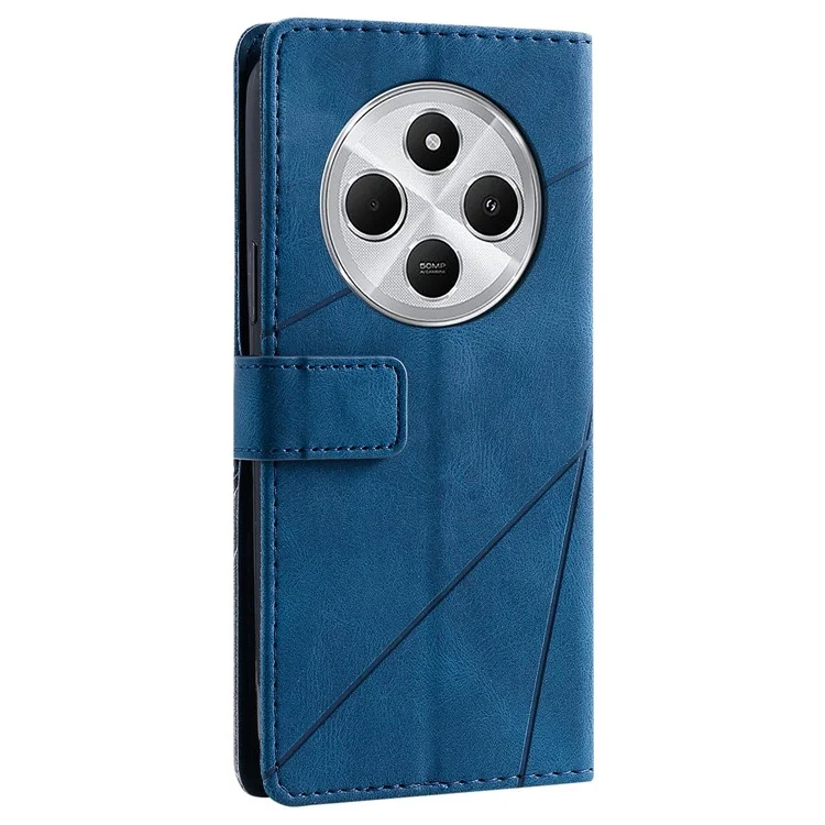 Capa de couro para Xiaomi Poco C75 4G / Redmi 14R 5G / 14C 4G Splicing Wallet Phone Cover - Azul