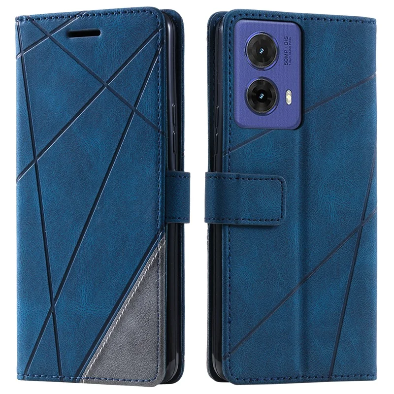Чехол для Motorola Moto G85 5G / S50 Neo 5G с тиснеными линиями, из искусственной кожи, со вставками, с бумажником - синий