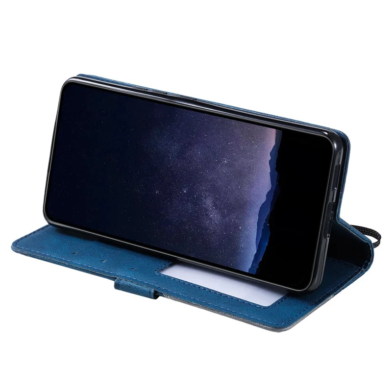 For Oppo Reno12 5G (Global) Case Imprinted Lines PU Leather Splicing Wallet Phone Cover - Blue