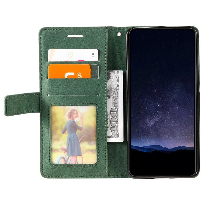 For Oppo Reno12 5G (Global) Case Imprinted Lines PU Leather Splicing Wallet Phone Cover - Green