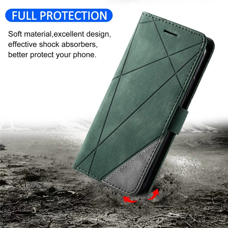 For Oppo Reno12 5G (Global) Case Imprinted Lines PU Leather Splicing Wallet Phone Cover - Green