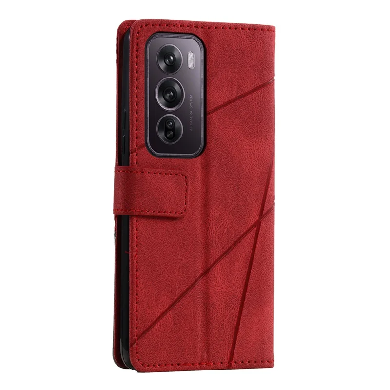 For Oppo Reno12 Pro 5G (Global) Case Imprinted Lines PU Leather Splicing Wallet Phone Cover - Red