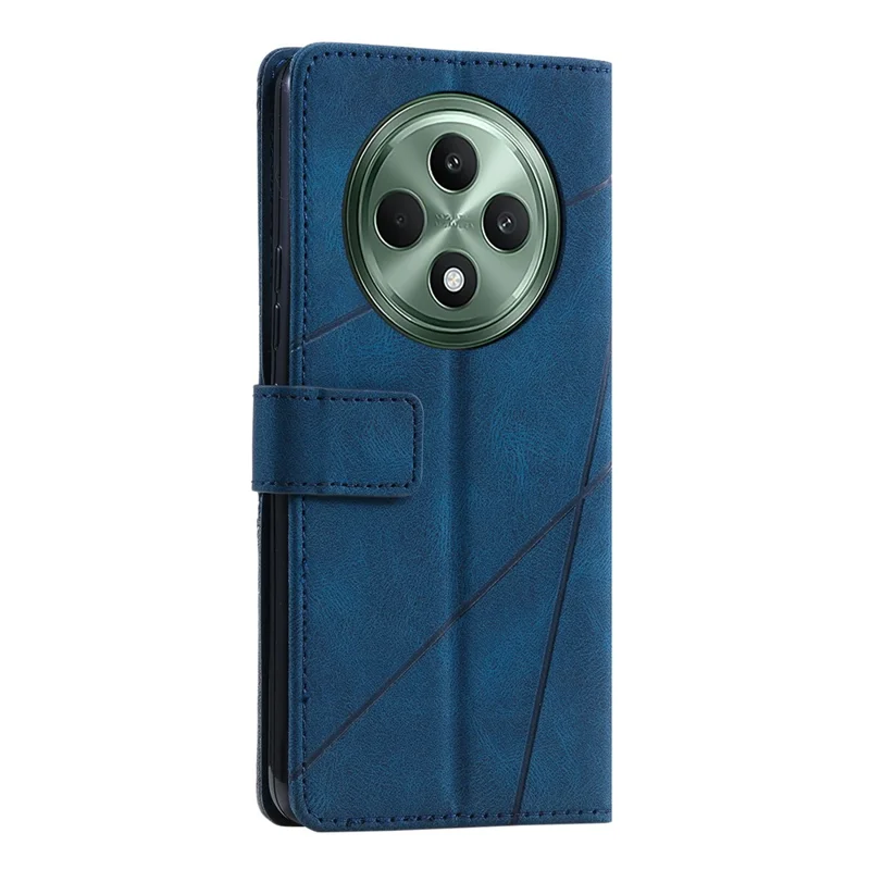Für Oppo Reno12 F 4G Hülle Bedruckte Linien PU-Leder-Splicing-Brieftasche Handyhülle - Blau