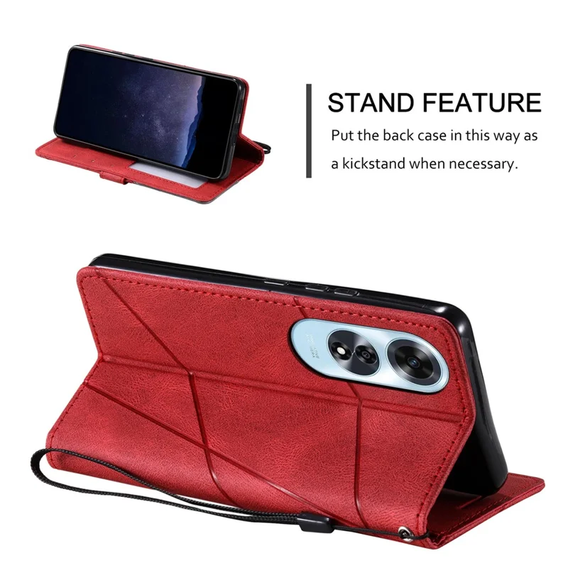 For Oppo A60 4G Case Imprinted Lines PU Leather Splicing Wallet Phone Cover - Red