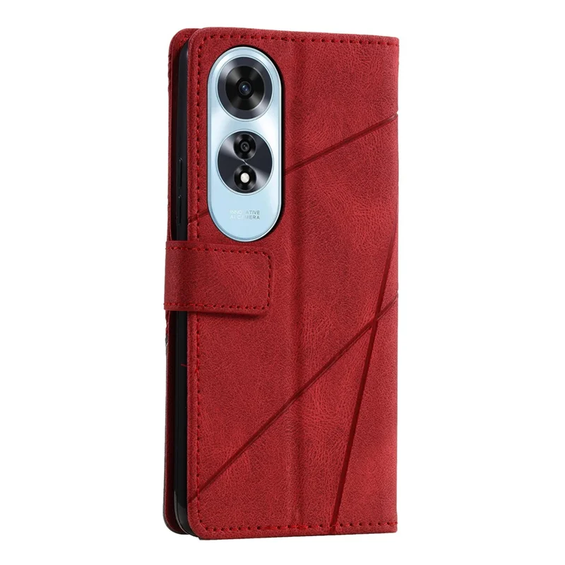 For Oppo A60 4G Case Imprinted Lines PU Leather Splicing Wallet Phone Cover - Red