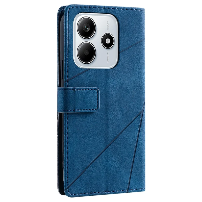 For Xiaomi Redmi Note 14 5G Case Imprinted Lines PU Leather Splicing Wallet Phone Cover - Blue