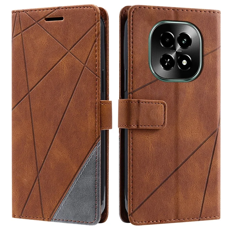 Leather Case for Realme C63 5G / V60 5G / V60s 5G Splicing Wallet Phone Cover - Brown