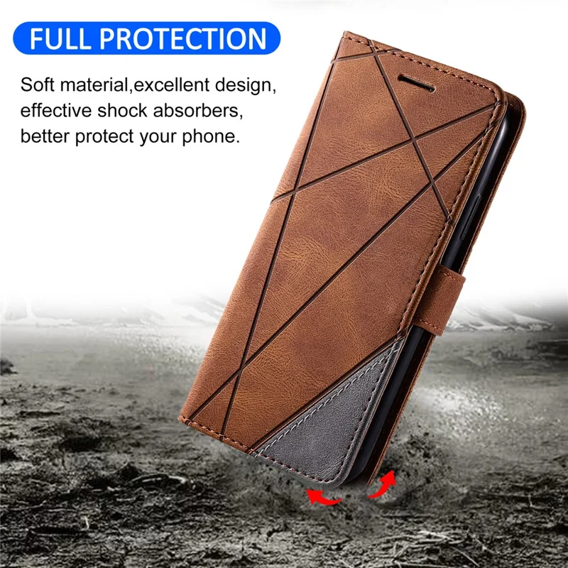 Leather Case for Realme C63 5G / V60 5G / V60s 5G Splicing Wallet Phone Cover - Brown