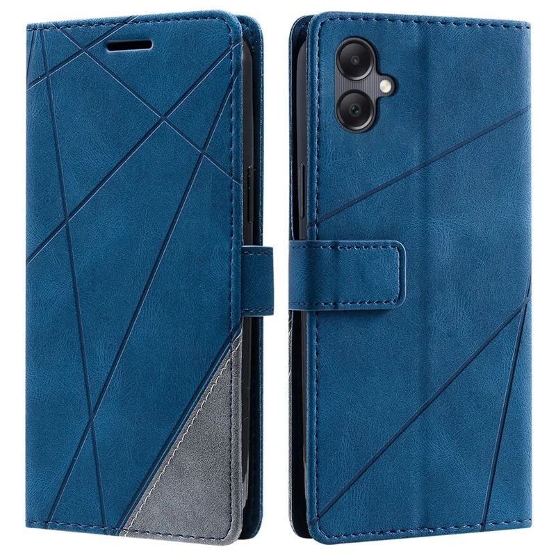 For Samsung Galaxy A06 4G Case Imprinted Lines PU Leather Splicing Wallet Phone Cover - Blue