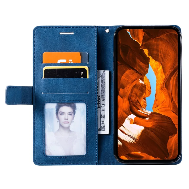 For Samsung Galaxy A06 4G Case Imprinted Lines PU Leather Splicing Wallet Phone Cover - Blue