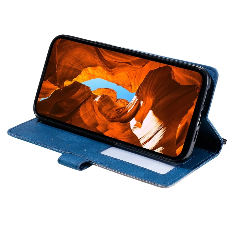 For Samsung Galaxy A06 4G Case Imprinted Lines PU Leather Splicing Wallet Phone Cover - Blue