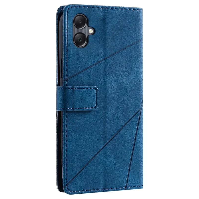 For Samsung Galaxy A06 4G Case Imprinted Lines PU Leather Splicing Wallet Phone Cover - Blue