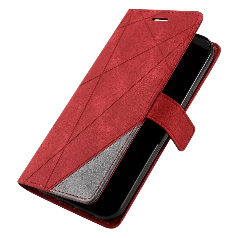 For Samsung Galaxy A06 4G Case Imprinted Lines PU Leather Splicing Wallet Phone Cover - Red