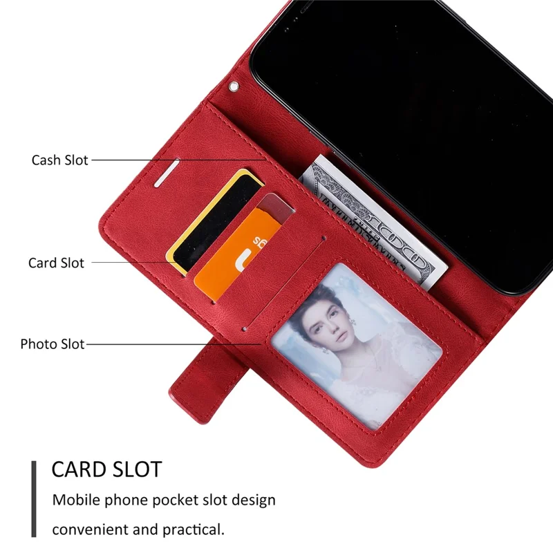 For Samsung Galaxy A06 4G Case Imprinted Lines PU Leather Splicing Wallet Phone Cover - Red