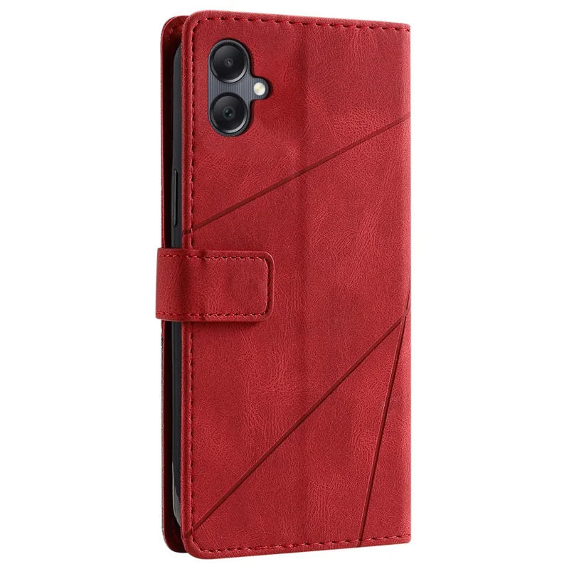 For Samsung Galaxy A06 4G Case Imprinted Lines PU Leather Splicing Wallet Phone Cover - Red