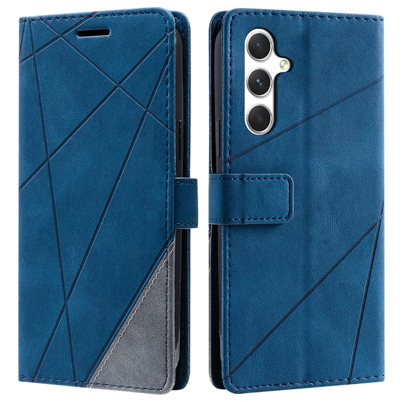 Voor Samsung Galaxy S25 Hoesje met Ingedrukte Lijnen PU Leren Splitsing Portemonnee Telefoonhoes - Blauw