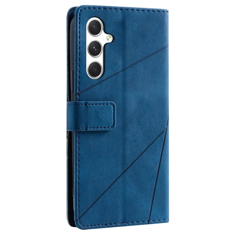 Voor Samsung Galaxy S25 Hoesje met Ingedrukte Lijnen PU Leren Splitsing Portemonnee Telefoonhoes - Blauw