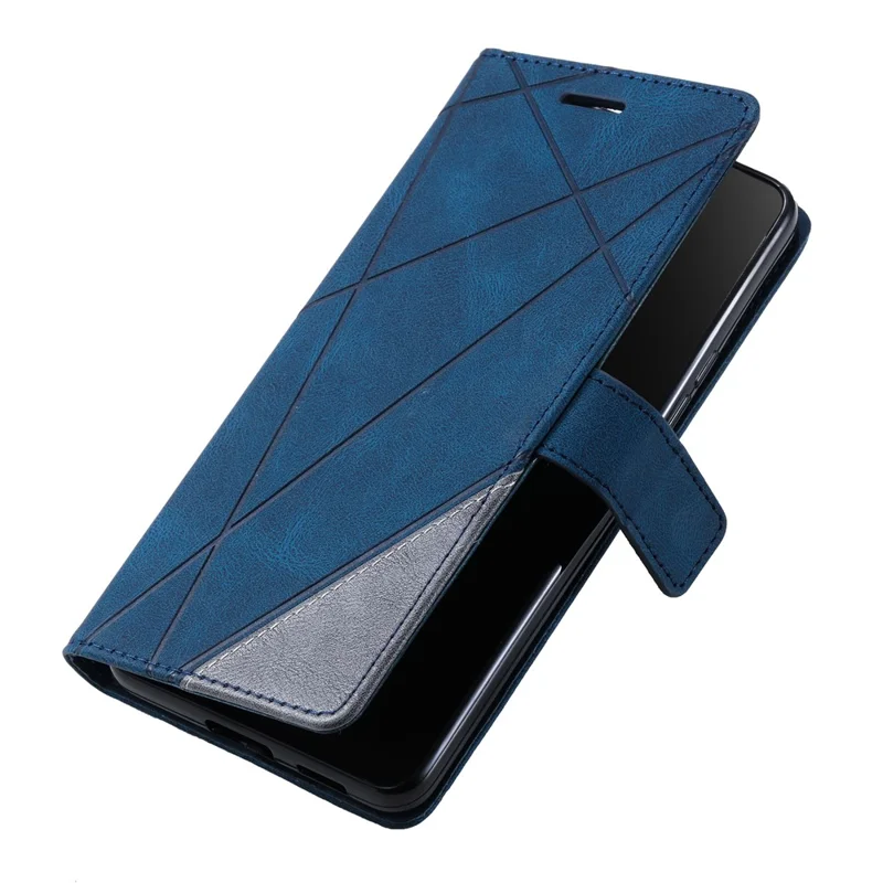 For Samsung Galaxy S24 FE Case Imprinted Lines PU Leather Splicing Wallet Phone Cover - Blue