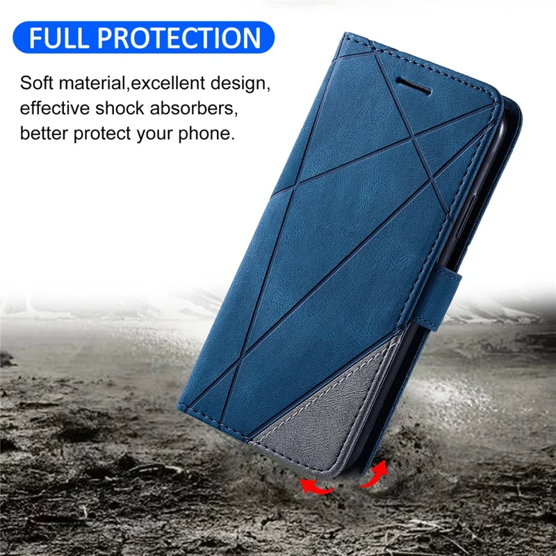 For Samsung Galaxy S24 FE Case Imprinted Lines PU Leather Splicing Wallet Phone Cover - Blue