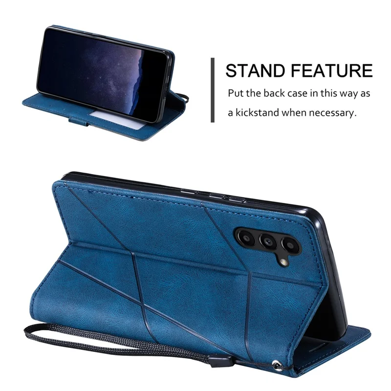 For Samsung Galaxy S24 FE Case Imprinted Lines PU Leather Splicing Wallet Phone Cover - Blue