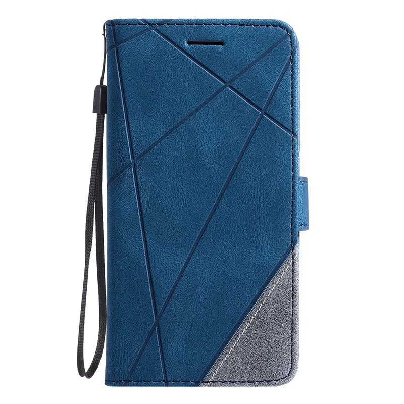 For Samsung Galaxy S24 FE Case Imprinted Lines PU Leather Splicing Wallet Phone Cover - Blue