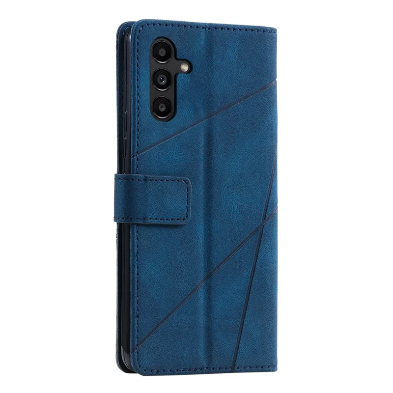 For Samsung Galaxy S24 FE Case Imprinted Lines PU Leather Splicing Wallet Phone Cover - Blue