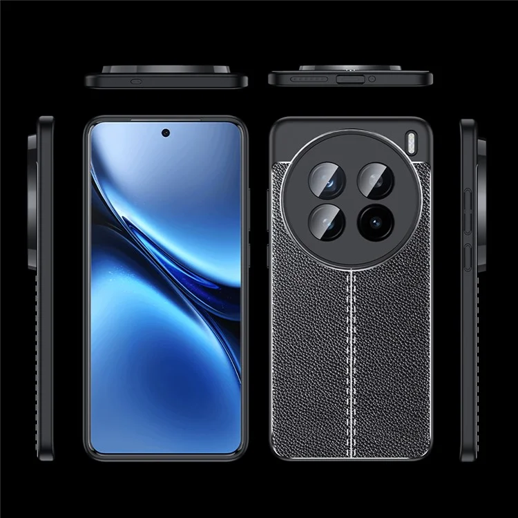 Для vivo X200 Pro mini 5G чехол с текстурой личи TPU гибкий чехол для телефона, черный