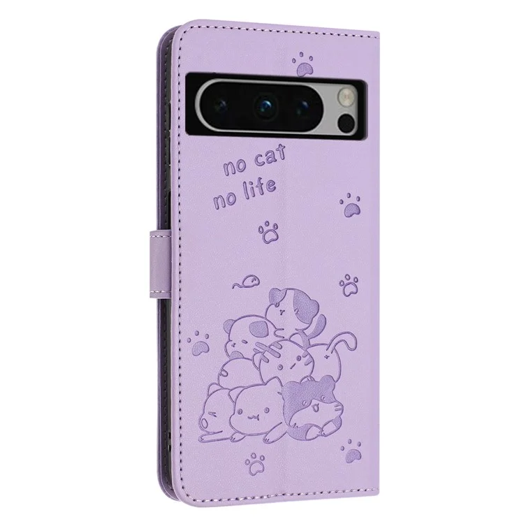 Funda para Google Pixel 8 Pro con correa, estampado de gatos, billetera de cuero y tapa del teléfono - Morado