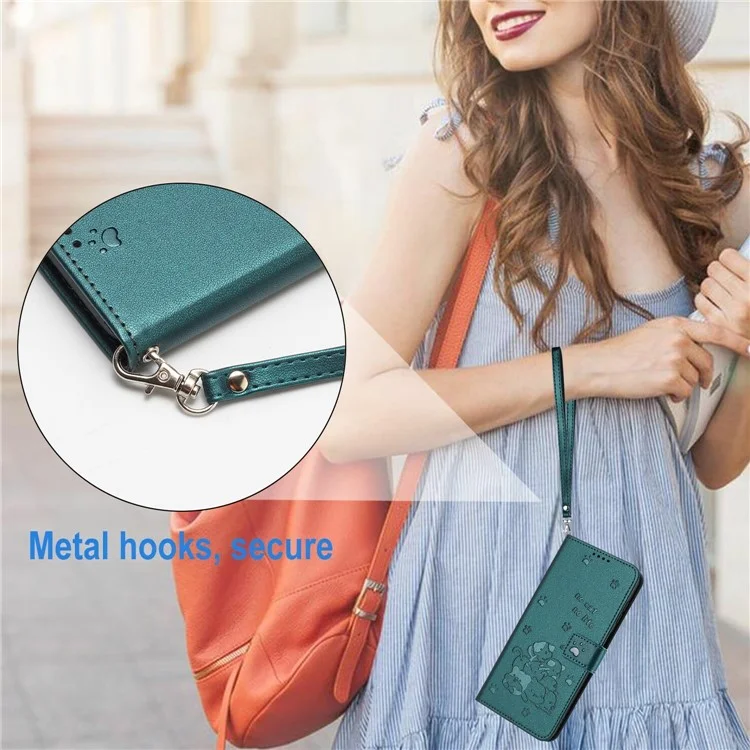 For TECNO Spark Go 2025 / Spark Go 1 / Pop 9 4G Case with Strap Cats Imprint Leather Wallet Phone Cover - Blackish Green