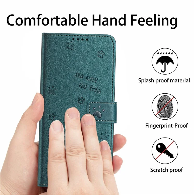 For TECNO Spark Go 2025 / Spark Go 1 / Pop 9 4G Case with Strap Cats Imprint Leather Wallet Phone Cover - Blackish Green