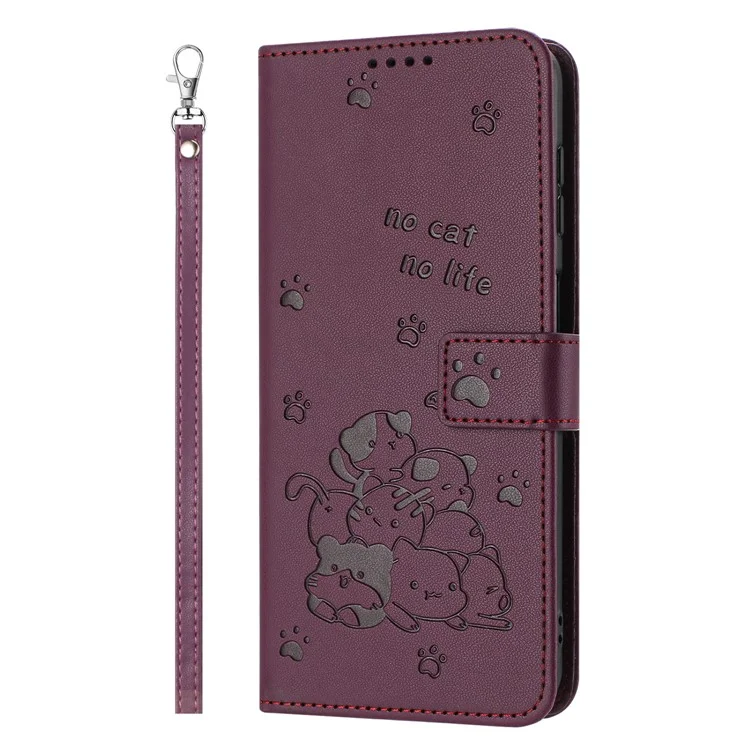 For TECNO Spark Go 2025 / Spark Go 1 / Pop 9 4G Case with Strap Cats Imprint Leather Wallet Phone Cover - Wine Red