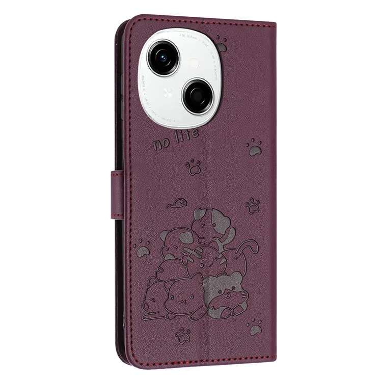 For TECNO Spark Go 2025 / Spark Go 1 / Pop 9 4G Case with Strap Cats Imprint Leather Wallet Phone Cover - Wine Red