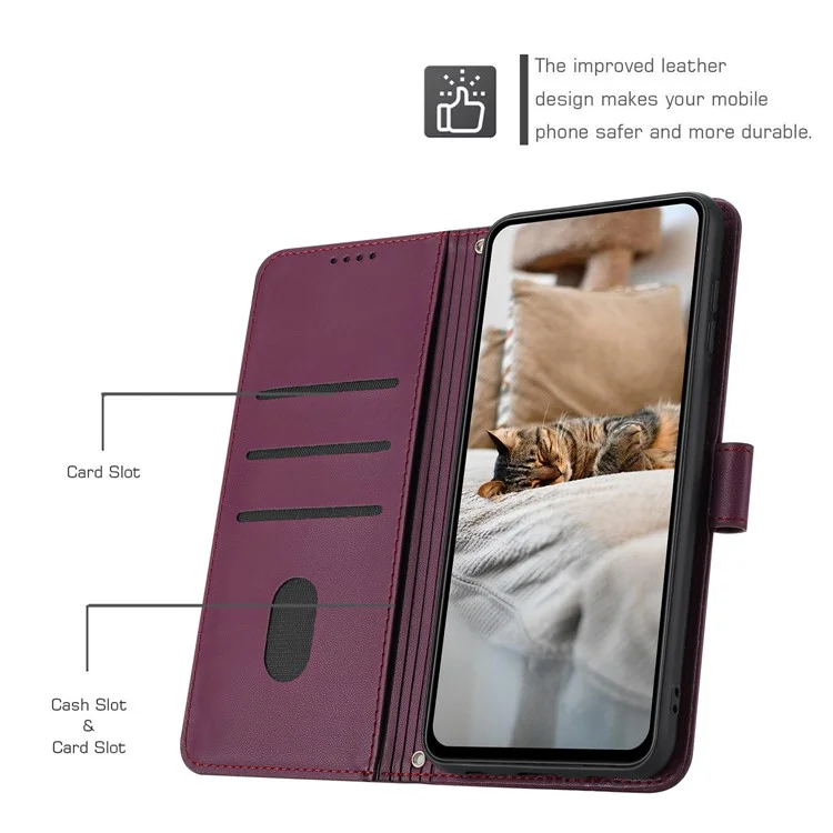 For TECNO Spark Go 2025 / Spark Go 1 / Pop 9 4G Case with Strap Cats Imprint Leather Wallet Phone Cover - Wine Red