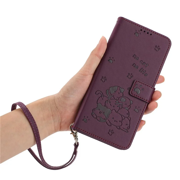 For TECNO Spark Go 2025 / Spark Go 1 / Pop 9 4G Case with Strap Cats Imprint Leather Wallet Phone Cover - Wine Red