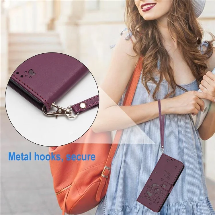 For TECNO Spark Go 2025 / Spark Go 1 / Pop 9 4G Case with Strap Cats Imprint Leather Wallet Phone Cover - Wine Red