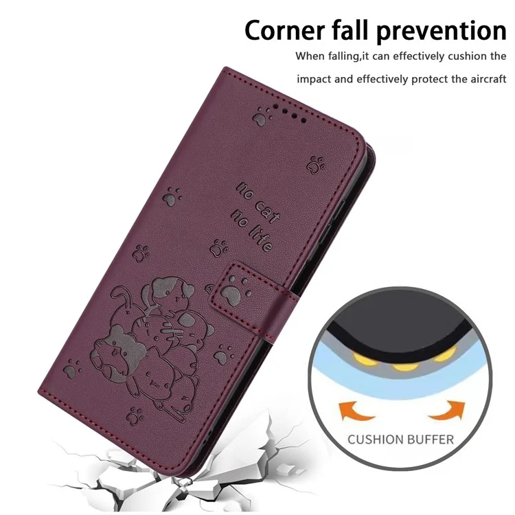 For TECNO Spark Go 2025 / Spark Go 1 / Pop 9 4G Case with Strap Cats Imprint Leather Wallet Phone Cover - Wine Red