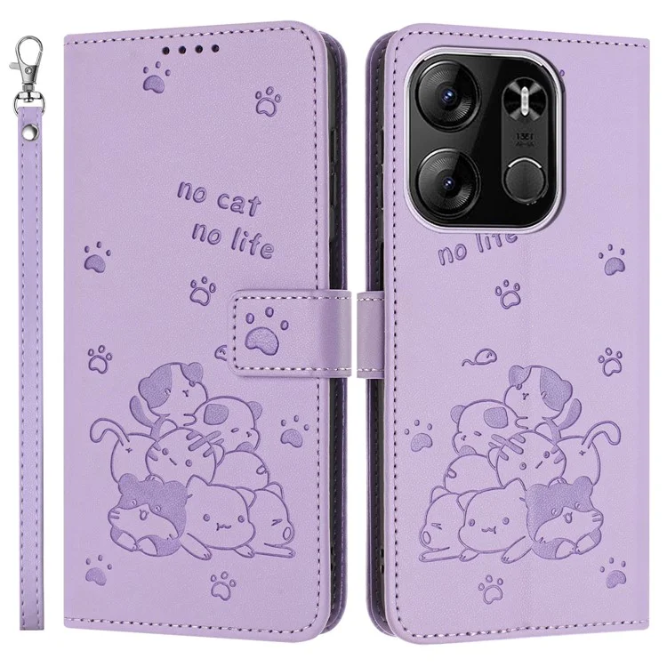 Katzen Prägung Lederhülle für TECNO Spark Go 2023 4G / Pop 7 Pro 4G / Pop 7 / Infinix Smart 7 (Indien) 4G / Smart 7 / Smart 7 HD - Lila