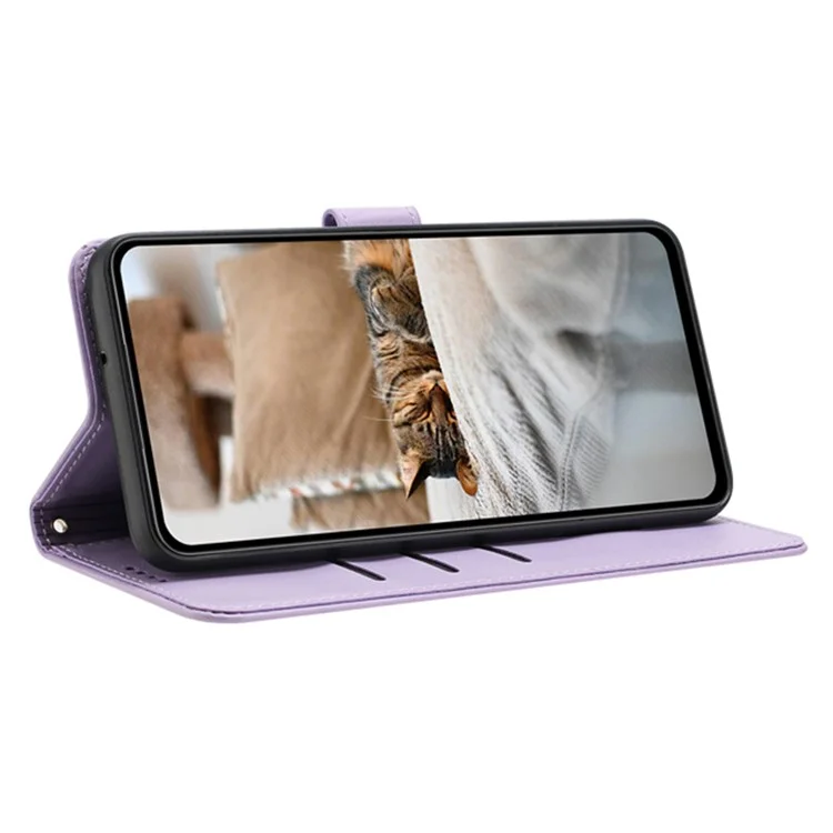 Katzen Prägung Lederhülle für TECNO Spark Go 2023 4G / Pop 7 Pro 4G / Pop 7 / Infinix Smart 7 (Indien) 4G / Smart 7 / Smart 7 HD - Lila