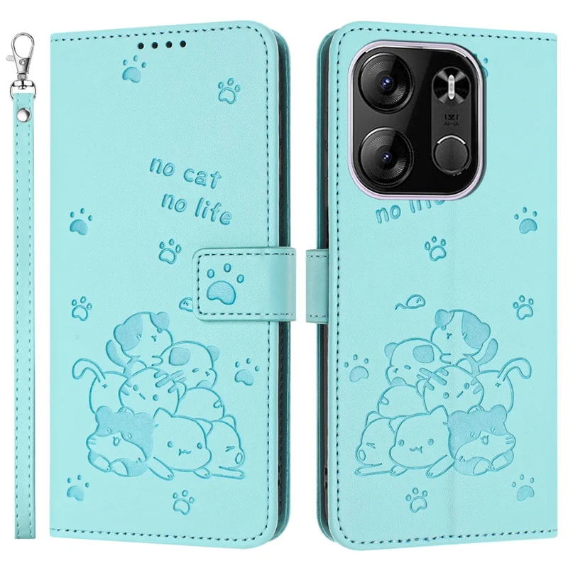 Cats Imprint Leather Case For TECNO Spark Go 2023 4G  /  Pop 7 Pro 4G  /  Pop 7  /  Infinix Smart 7 (India) 4G  /  Smart 7  /  Smart 7 HD - Green