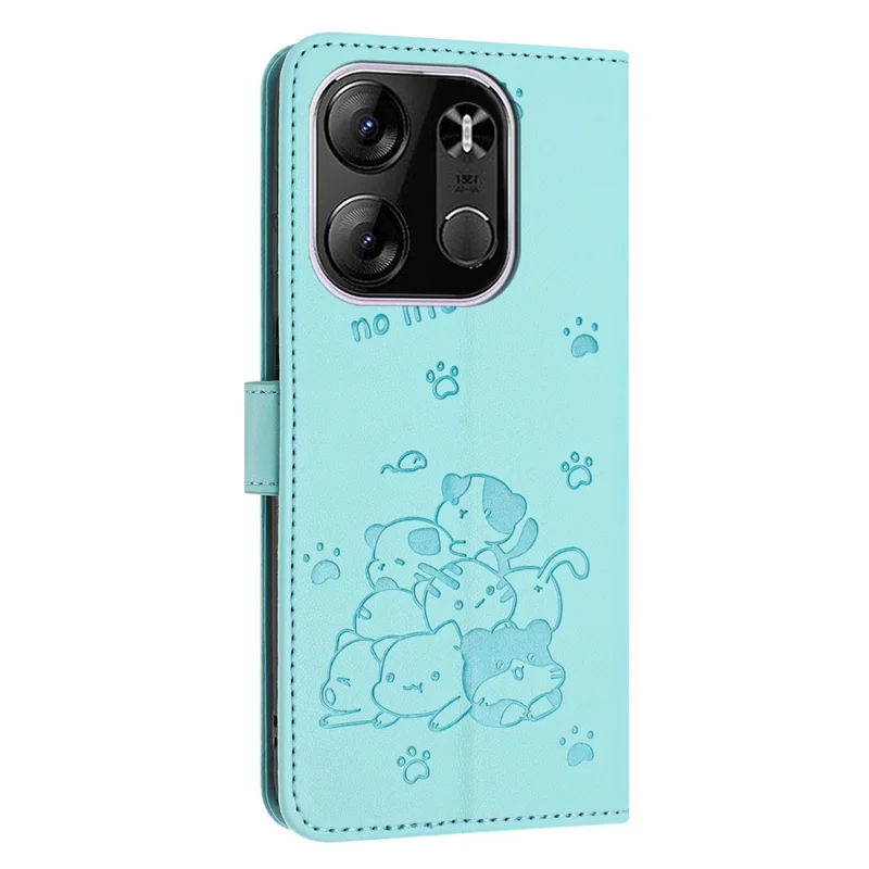 Cats Imprint Leather Case For TECNO Spark Go 2023 4G  /  Pop 7 Pro 4G  /  Pop 7  /  Infinix Smart 7 (India) 4G  /  Smart 7  /  Smart 7 HD - Green