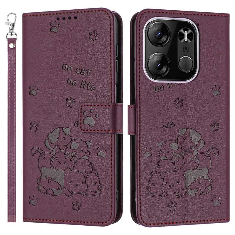 Cats Imprint Leather Case For TECNO Spark Go 2023 4G  /  Pop 7 Pro 4G  /  Pop 7  /  Infinix Smart 7 (India) 4G  /  Smart 7  /  Smart 7 HD - Wine Red
