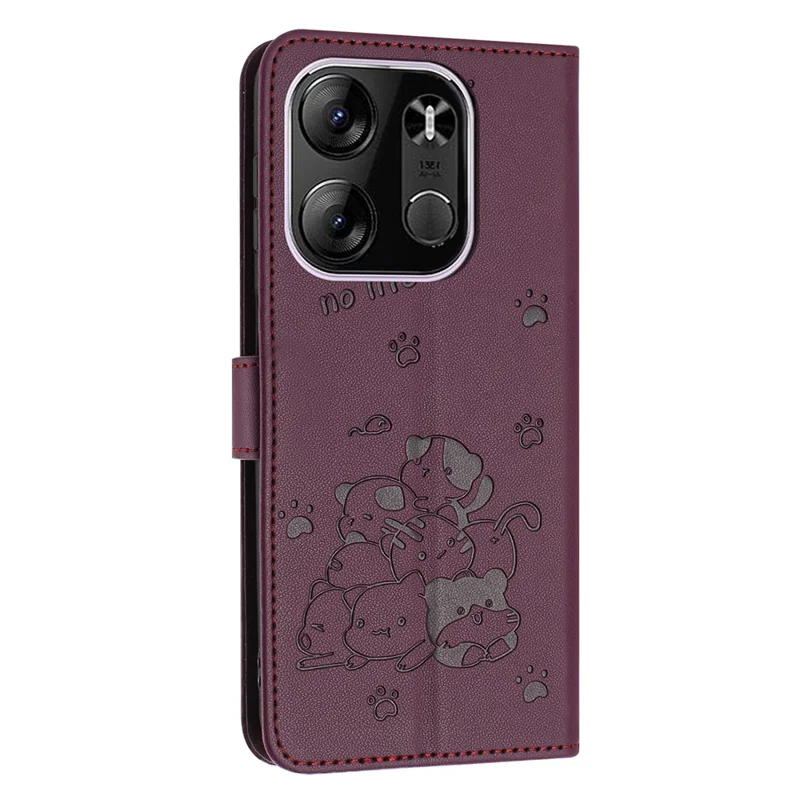 Cats Imprint Leather Case For TECNO Spark Go 2023 4G  /  Pop 7 Pro 4G  /  Pop 7  /  Infinix Smart 7 (India) 4G  /  Smart 7  /  Smart 7 HD - Wine Red