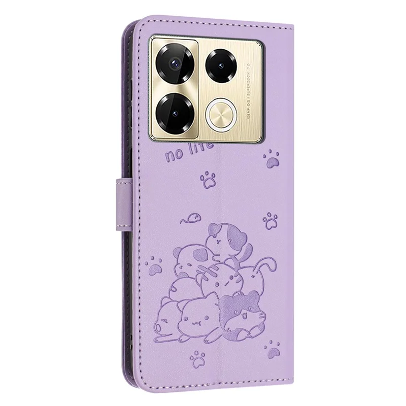 Wallet Phone Case For Infinix Note 40 Pro 4G  /  5G  /  40 Pro+ with Strap Cats Imprint Leather Cover - Purple