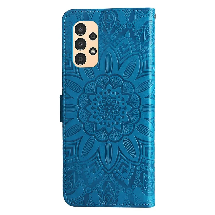 Pour Samsung Galaxy A13 4G Portefeuille Magnétique Case de Portefeuille PU le Cuir Tournesol Couverture de Téléphone Flio Imprimé Avec Sangle - Bleu