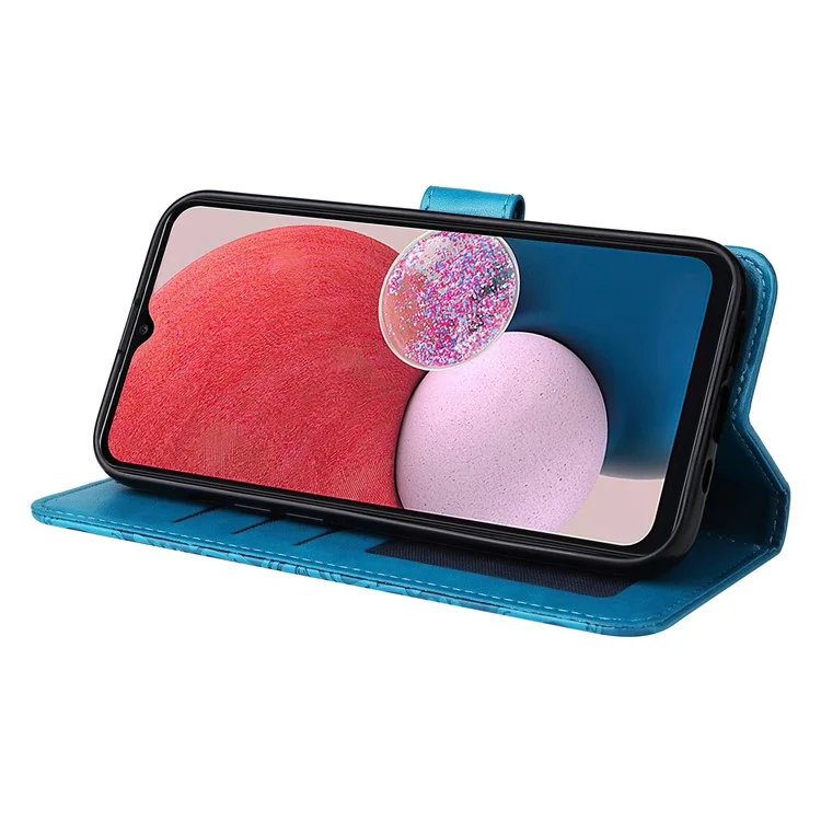 Pour Samsung Galaxy A13 4G Portefeuille Magnétique Case de Portefeuille PU le Cuir Tournesol Couverture de Téléphone Flio Imprimé Avec Sangle - Bleu