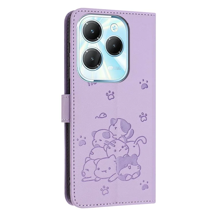 Phone Case For Infinix Hot 40 Pro  /  Hot 40  /  TECNO Spark 20 Pro with Strap Cats Imprint Leather Cover - Purple